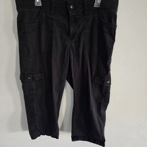 Lee Relaxed Fit Black Cargo Capri Pants Stretch Waist Size 12 Petite